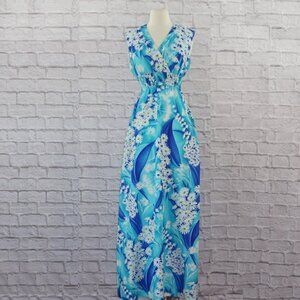 Vintage 70s Floral Hawaiian Maxi Dress